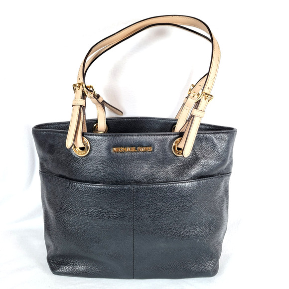 Michael Kors Bedford Medium Top Zip Tote Shoulder Bag Black Pebbled Leather - Picture 1 of 12